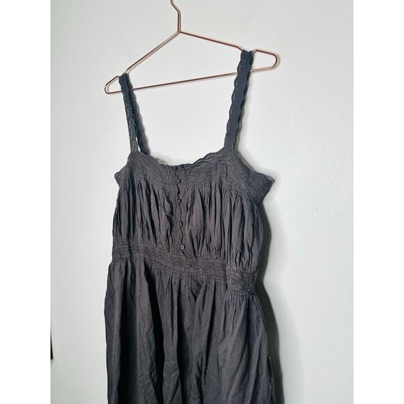 THE GREAT Black 100% Cotton Cachet Midi Lace Detail Button Midi Dress Size 2 - Picture 7 of 16